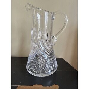 Hand Cut Lead Crystal Faceted Swirl‎ Pattern Water Pitcher 11" Tall